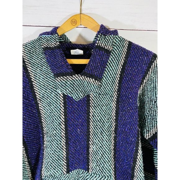 S Focus Chunky Mexican Southwest Poncho Hippie Festival Hoodie Drug Rug Size XL - Picture 3 of 10